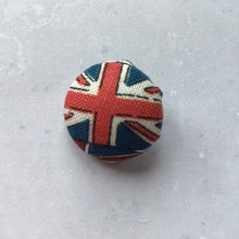 Load image into Gallery viewer, Union Jack Buttons, fabric covered buttons, London, Union Jack, King Charles, Great Britain flag, handmade buttons, buttons