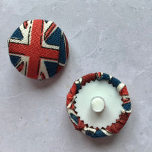 Load image into Gallery viewer, Union Jack Buttons, fabric covered buttons, London, Union Jack, King Charles, Great Britain flag, handmade buttons, buttons