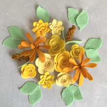 Load image into Gallery viewer, Yellow and Lemon Felt Flower Kit, Die cut felt flowers