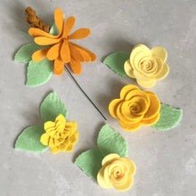 Load image into Gallery viewer, Yellow and Lemon Felt Flower Kit, Die cut felt flowers