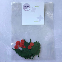 Load image into Gallery viewer, English Felt Holly and Berries, Felt Die Cut Christmas Holly Leaves