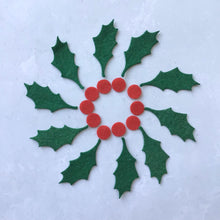 Load image into Gallery viewer, English Felt Holly and Berries, Felt Die Cut Christmas Holly Leaves
