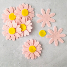 Load image into Gallery viewer, Pink Daisy Flowers, LARGE, Die Cut Felt Daisies, Champagne Glitter Centres
