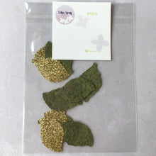 Load image into Gallery viewer, Gold & Green Felt Rose Leaves, Die Cut Felt Leaves