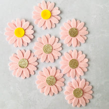 Load image into Gallery viewer, Pink Daisy Flowers, LARGE, Die Cut Felt Daisies, Champagne Glitter Centres