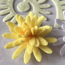 Load image into Gallery viewer, Lemon Felt Chrysanthemums, Die Cut Felt Chrysanthemum Flowers, Yellow Chrysanthemums