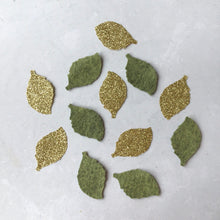 Load image into Gallery viewer, Gold & Green Felt Rose Leaves, Die Cut Felt Leaves
