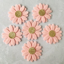 Load image into Gallery viewer, Pink Daisy Flowers, LARGE, Die Cut Felt Daisies, Champagne Glitter Centres