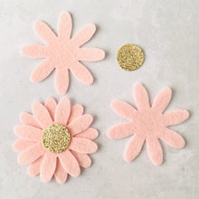 Load image into Gallery viewer, Pink Daisy Flowers, LARGE, Die Cut Felt Daisies, Champagne Glitter Centres