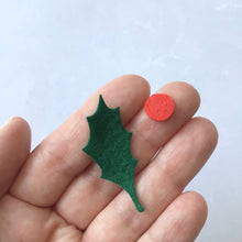 Load image into Gallery viewer, English Felt Holly and Berries, Felt Die Cut Christmas Holly Leaves