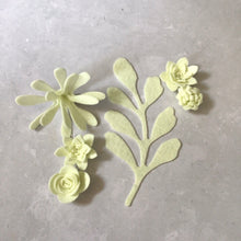 Load image into Gallery viewer, Ivory Felt Flowers & Leaves, Felt Die Cut Flowers, 3D Roll Up Flowers