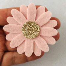 Load image into Gallery viewer, Pink Daisy Flowers, LARGE, Die Cut Felt Daisies, Champagne Glitter Centres