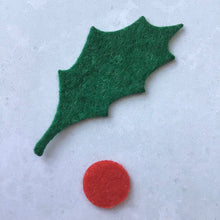 Load image into Gallery viewer, English Felt Holly and Berries, Felt Die Cut Christmas Holly Leaves