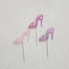 Load image into Gallery viewer, Shoe Cake Toppers, Glitter Stiletto Cupcake Toppers