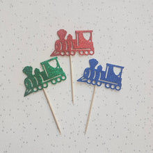 Load image into Gallery viewer, Train Cake Toppers, Glitter Train cupcake toppers