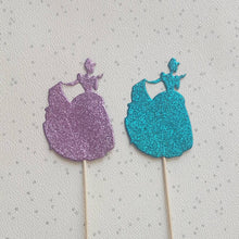 Load image into Gallery viewer, Princess Cake Toppers, Mixed Colour Pack, Cupcake Toppers, Party decor, Lady cake topper, Girl's Birthday party, Baby Shower, Gender Reveal
