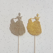 Load image into Gallery viewer, Princess Cake Toppers, Mixed Colour Pack, Cupcake Toppers, Party decor, Lady cake topper, Girl's Birthday party, Baby Shower, Gender Reveal