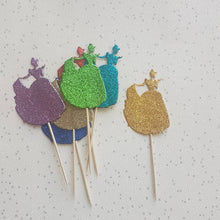Load image into Gallery viewer, Princess Cake Toppers, Mixed Colour Pack, Cupcake Toppers, Party decor, Lady cake topper, Girl's Birthday party, Baby Shower, Gender Reveal