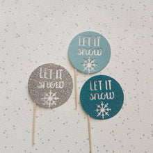 Load image into Gallery viewer, Let It Snow Toppers, Snowflake Toppers, Christmas Toppers, Cupcake Toppers, Christmas Decor, Party Cake Toppers, Winter Wonderland
