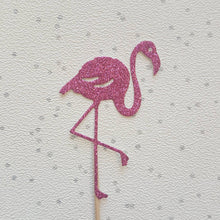 Load image into Gallery viewer, Flamingo Cupcake Toppers, Tropical Cake Topper, Glitter Cake Toppers,