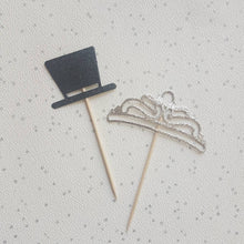 Load image into Gallery viewer, Top Hat and Tiara Glitter Cupcake Toppers