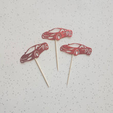 Load image into Gallery viewer, Red Glitter Sports Car Cake Topper, Car Cupcake Toppers