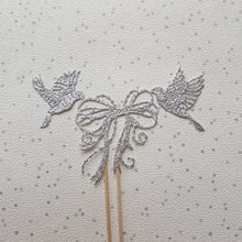 Load image into Gallery viewer, Wedding Dove Cake Topper, Doves and Bow Glitter Cake Topper