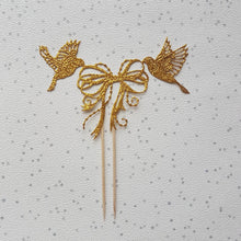 Load image into Gallery viewer, Wedding Dove Cake Topper, Doves and Bow Glitter Cake Topper