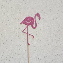 Load image into Gallery viewer, Flamingo Cupcake Toppers, Tropical Cake Topper, Glitter Cake Toppers,