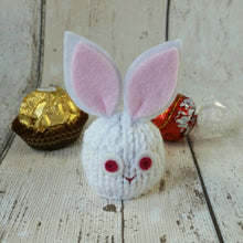 Load image into Gallery viewer, White Rabbit Knitting Pattern, PDF, Easter Bunny Knitting Pattern, Easter Chick Knitting Pattern, Ferrero Rocher Chocolate Cover