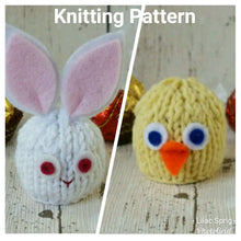 Load image into Gallery viewer, White Rabbit Knitting Pattern, PDF, Easter Bunny Knitting Pattern, Easter Chick Knitting Pattern, Ferrero Rocher Chocolate Cover