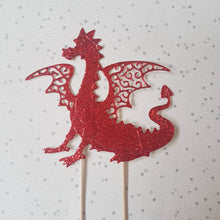 Load image into Gallery viewer, Dragon Cake Topper, Glitter Cake Topper, Welsh Dragon Topper
