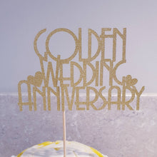 Load image into Gallery viewer, Golden Wedding Anniversary Cake Topper, 50th Anniversary Glitter Cake Centrepiece