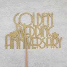 Load image into Gallery viewer, Golden Wedding Anniversary Cake Topper, 50th Anniversary Glitter Cake Centrepiece