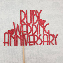 Load image into Gallery viewer, Ruby Wedding Anniversary Cake Topper, 40th Anniversary Glitter Cake Centrepiece