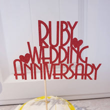 Load image into Gallery viewer, Ruby Wedding Anniversary Cake Topper, 40th Anniversary Glitter Cake Centrepiece