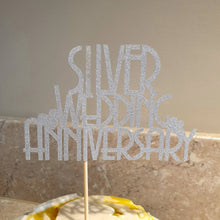 Load image into Gallery viewer, Silver Wedding Anniversary Cake Topper, 25th Anniversary Glitter Cake Centrepiece