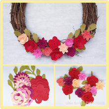 Load image into Gallery viewer, Red & Peach Felt Flower Kit, Felt 3D Roll Up flowers, Die cut felt flowers