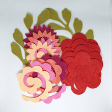 Load image into Gallery viewer, Red & Peach Felt Flower Kit, Felt 3D Roll Up flowers, Die cut felt flowers