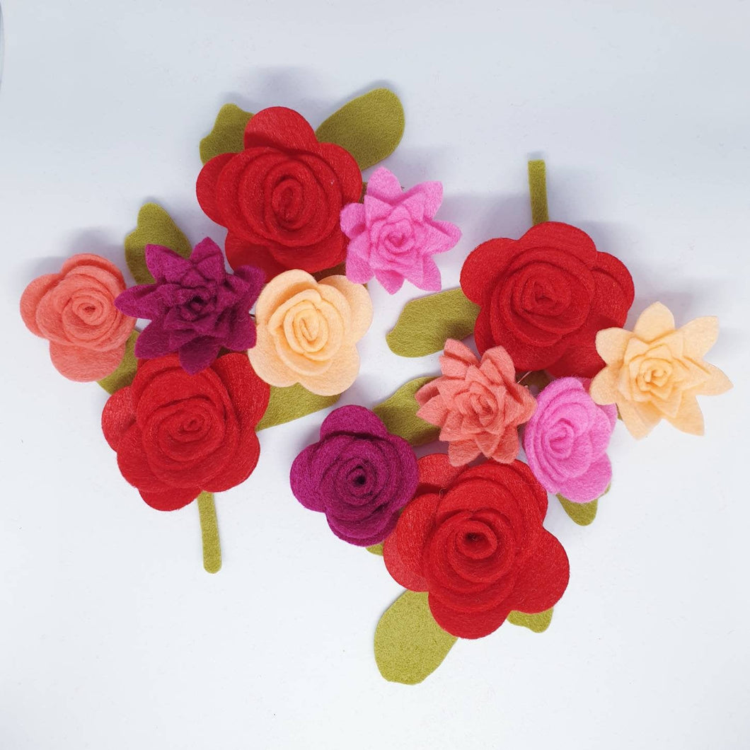 Red & Peach Felt Flower Kit, Felt 3D Roll Up flowers, Die cut felt flowers