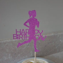 Load image into Gallery viewer, Lady Runner Happy Birthday Cake Topper, Glitter Jogger Topper