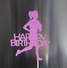 Load image into Gallery viewer, Lady Runner Happy Birthday Cake Topper, Glitter Jogger Topper