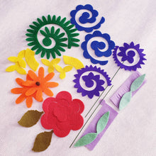 Load image into Gallery viewer, Rainbow Felt Flower Kit, Felt 3D flowers, Roll up felt flowers, Die cut felt flowers