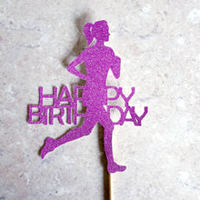 Load image into Gallery viewer, Lady Runner Happy Birthday Cake Topper, Glitter Jogger Topper