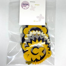 Load image into Gallery viewer, Navy, Yellow & Grey Felt Flower Kit, Felt 3D Roll Up flowers, Die cut felt flowers
