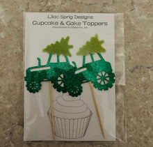Load image into Gallery viewer, Tractor & Tree Cupcake Toppers, Glitter and Felt Christmas Cake Toppers
