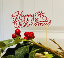 Load image into Gallery viewer, Happy Christmas Cake Topper, Glitter Christmas Cake Topper
