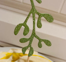 Load image into Gallery viewer, Mistletoe Cupcake Toppers, Green Glitter Christmas Cake Toppers