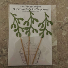 Load image into Gallery viewer, Mistletoe Cupcake Toppers, Green Glitter Christmas Cake Toppers