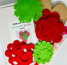 Load image into Gallery viewer, Felt Succulent & Rose Flower Plaque Kit, Make Your Own Valentine's Plaque Kit